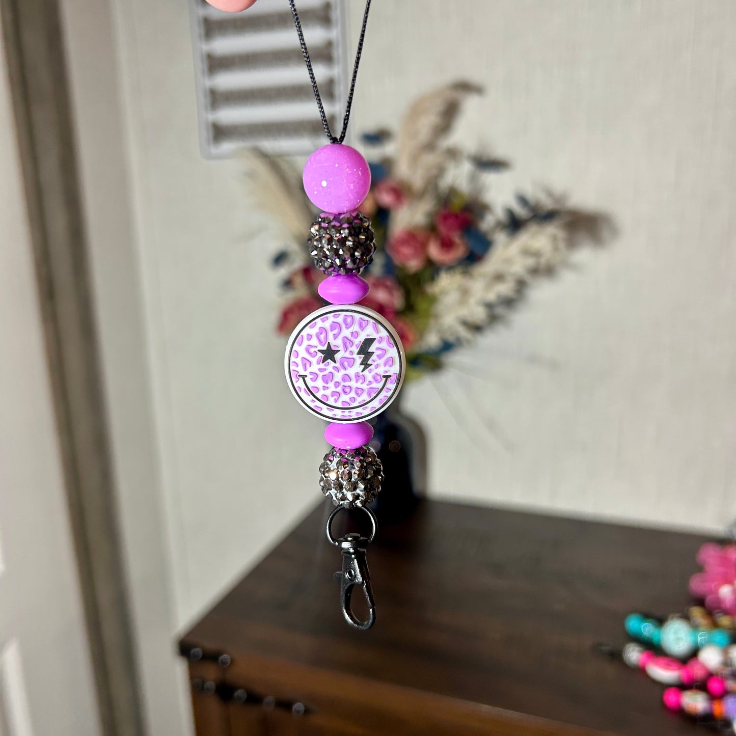 Purple Leopard Smiley Freshie Hanger