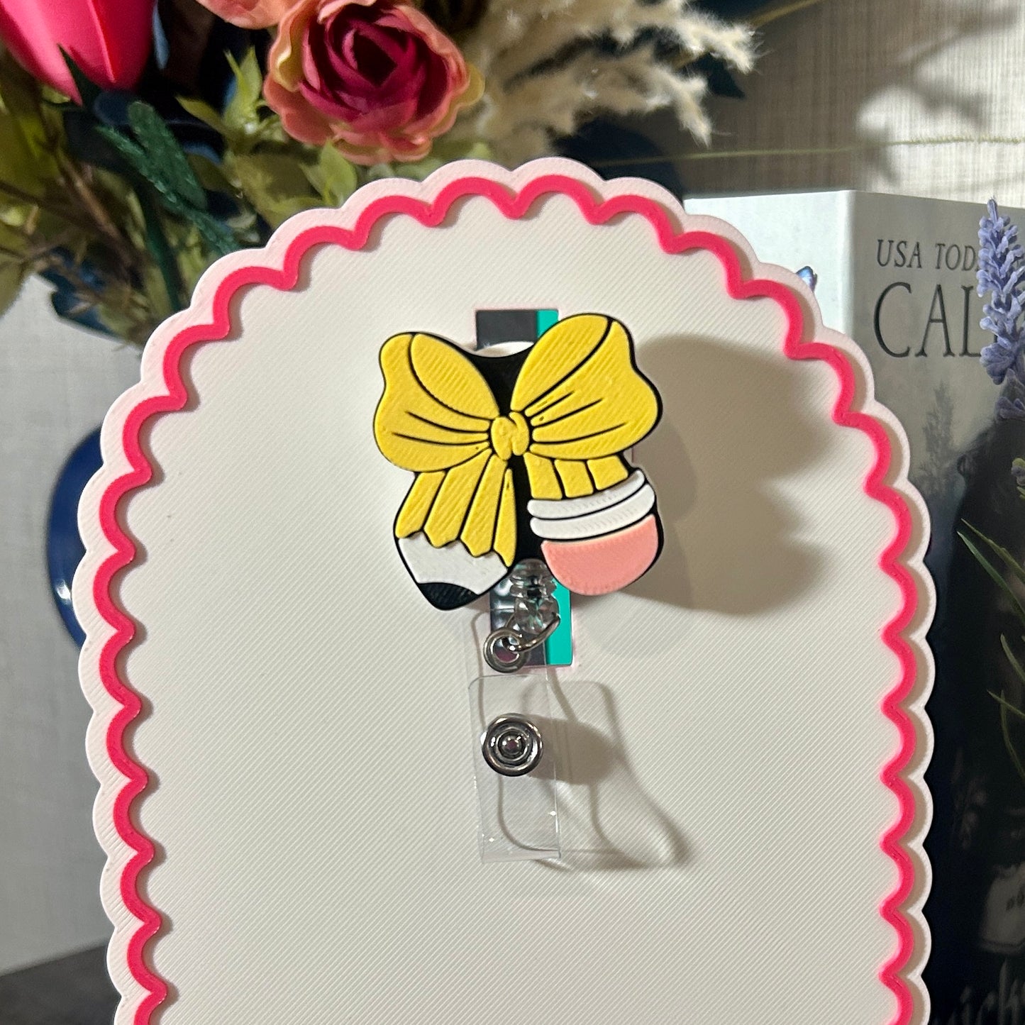 Interchangeable Badge Reel Cover - Pencil Bow