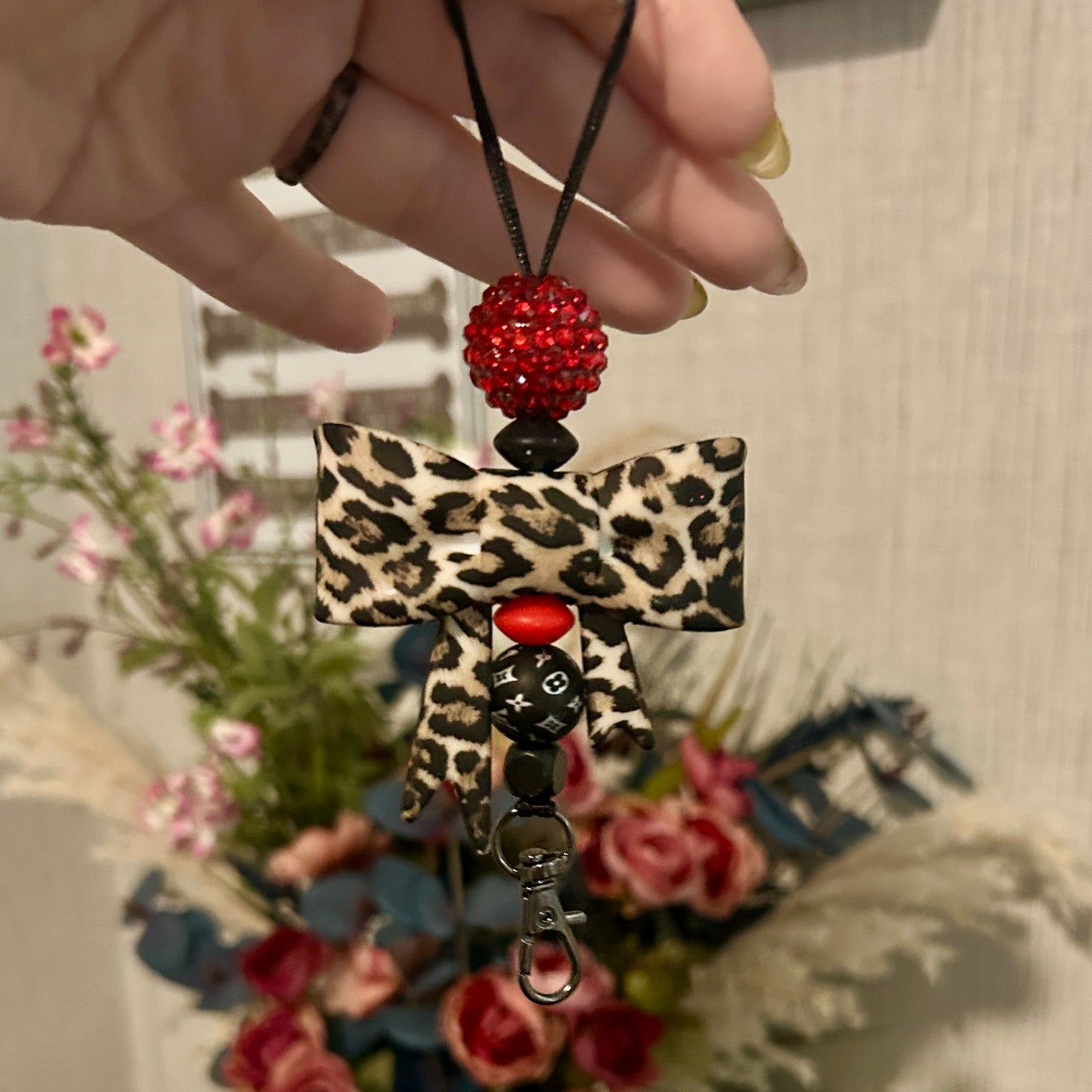 Leopard Bow LV accent beadFreshie Hanger