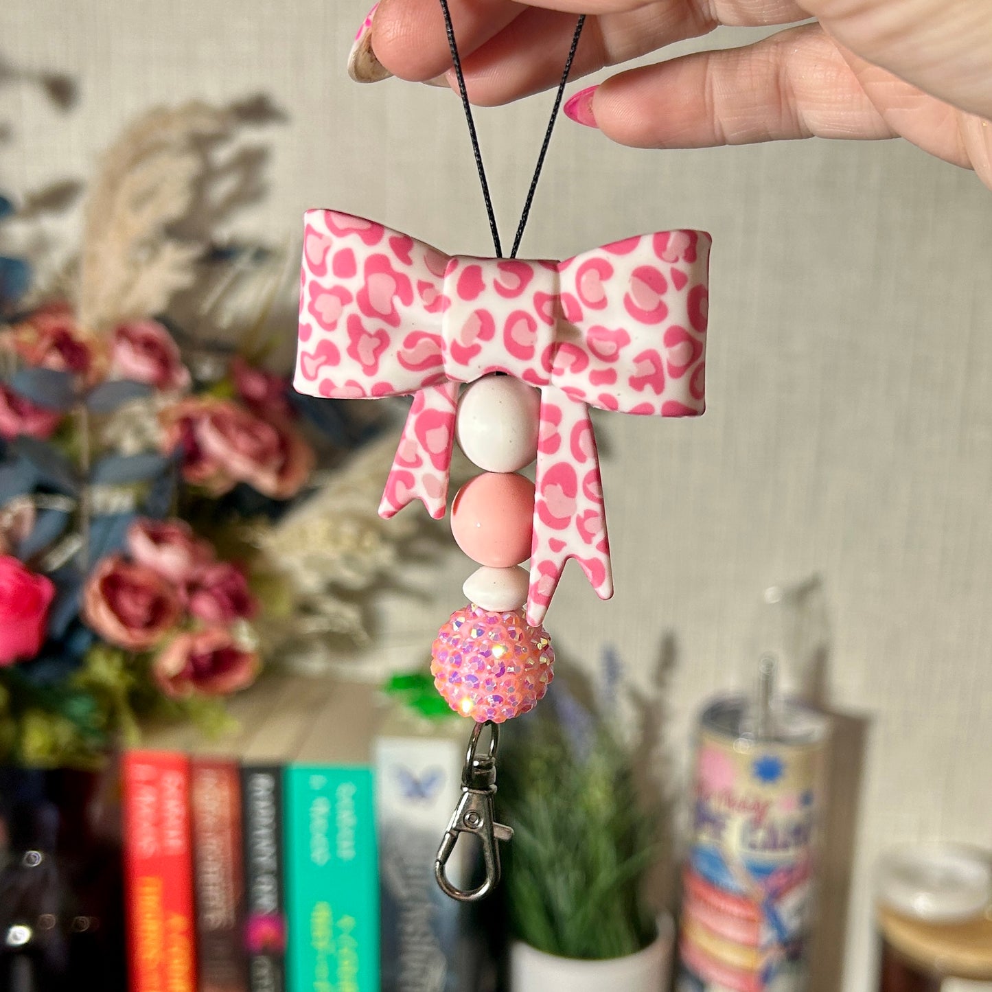 Pink Leopard Print Bow Freshie Hanger