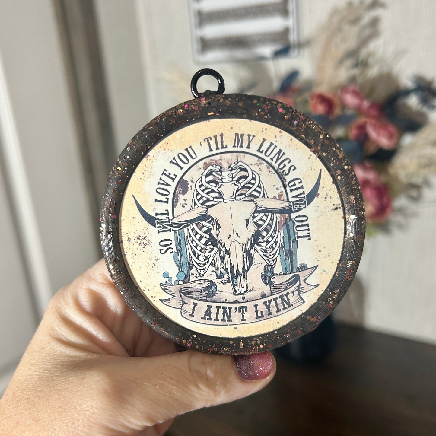 Love you til my Lungs Give Out Round Freshie - Fragrance: Troubadour