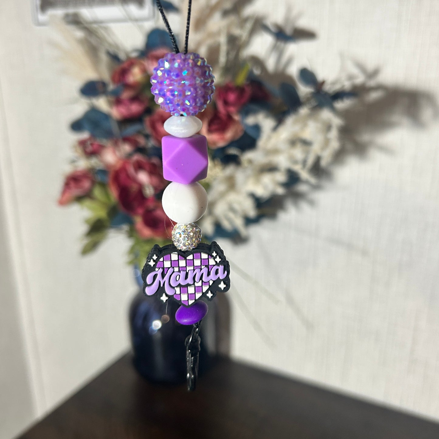 Checkered Heart Purple Mama Freshie Hanger