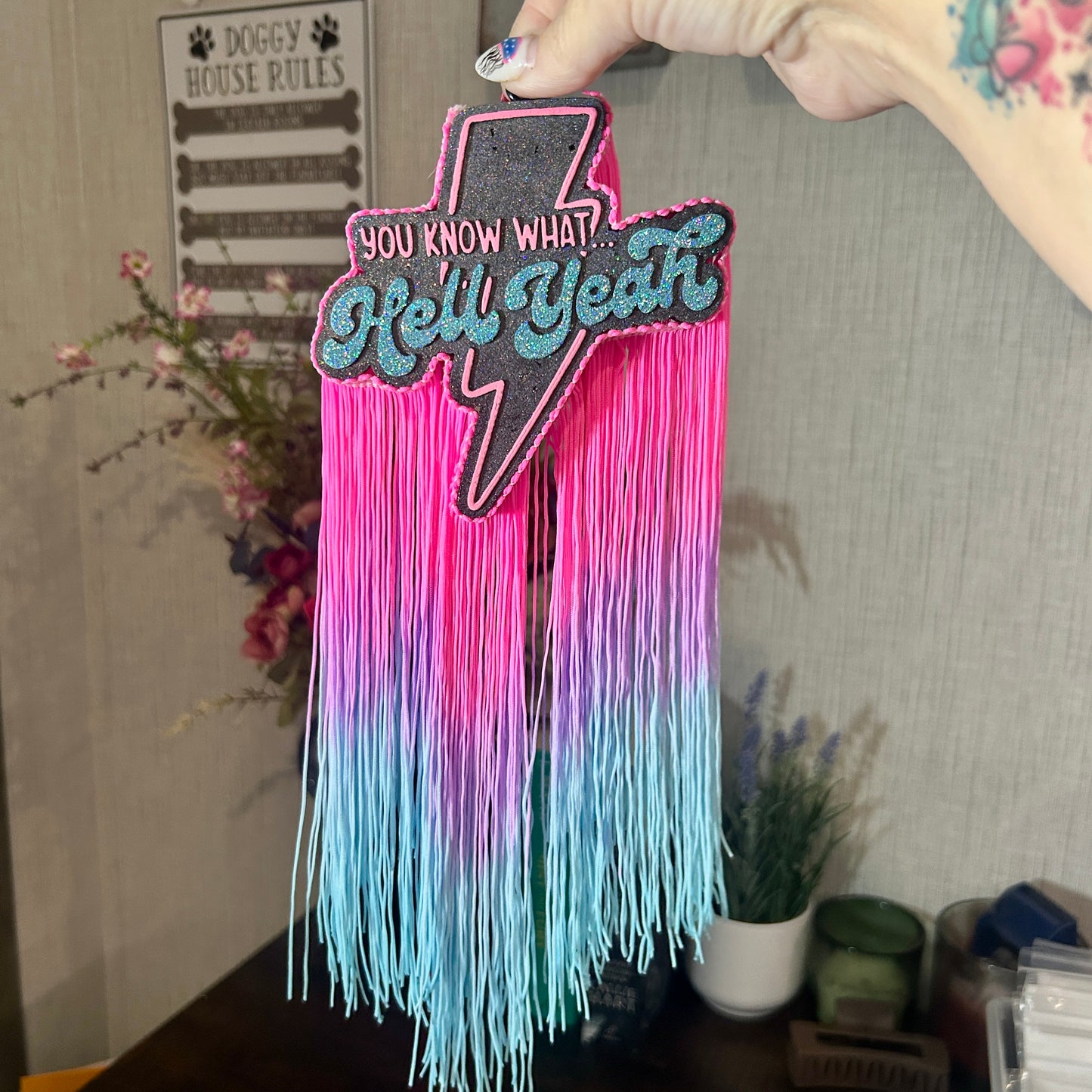 Hell Yeah w/ fringe Freshie - Fragrance: Sea Salt + Orchid