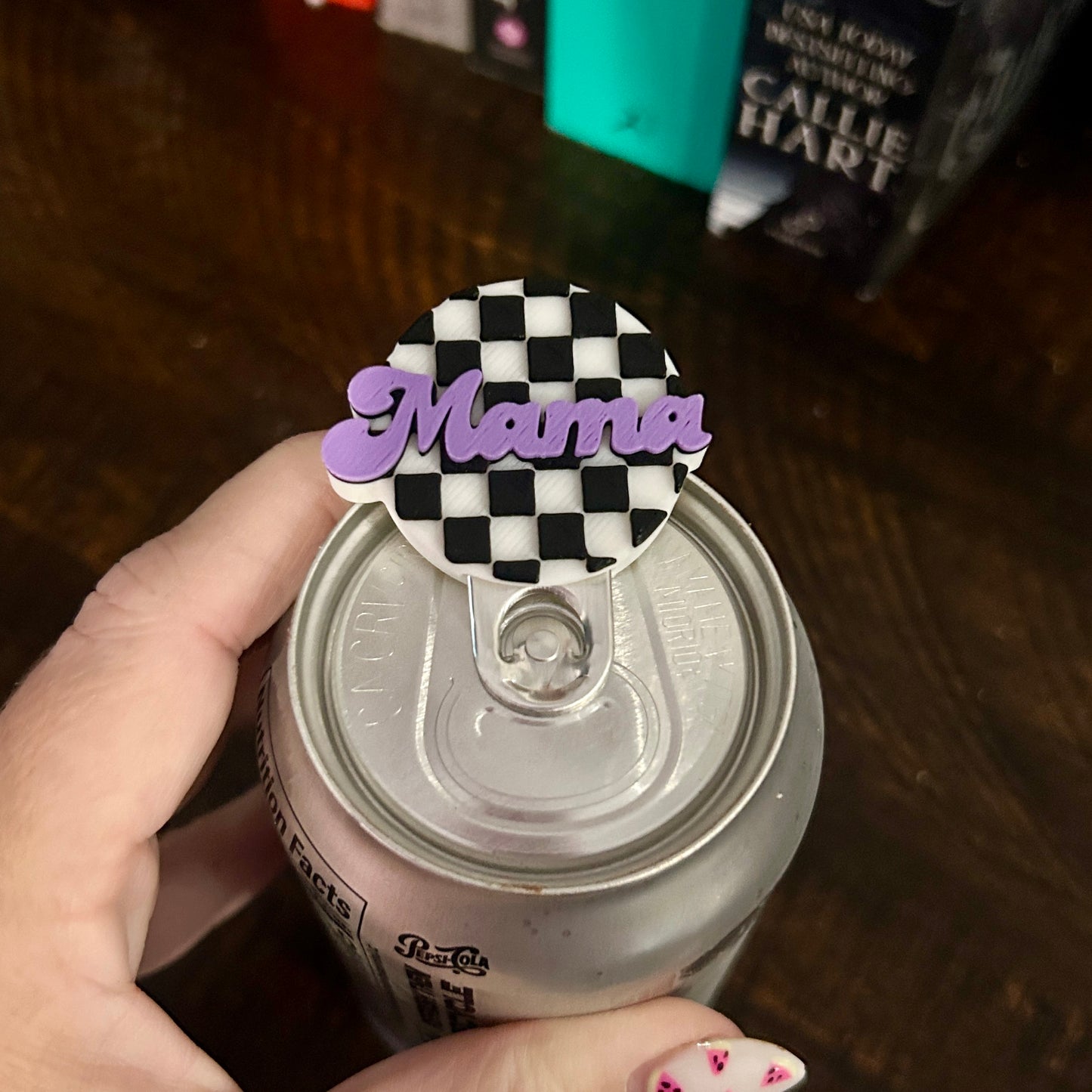 Nail Saver Pop Tab Keychain - Purple Checkered Mama
