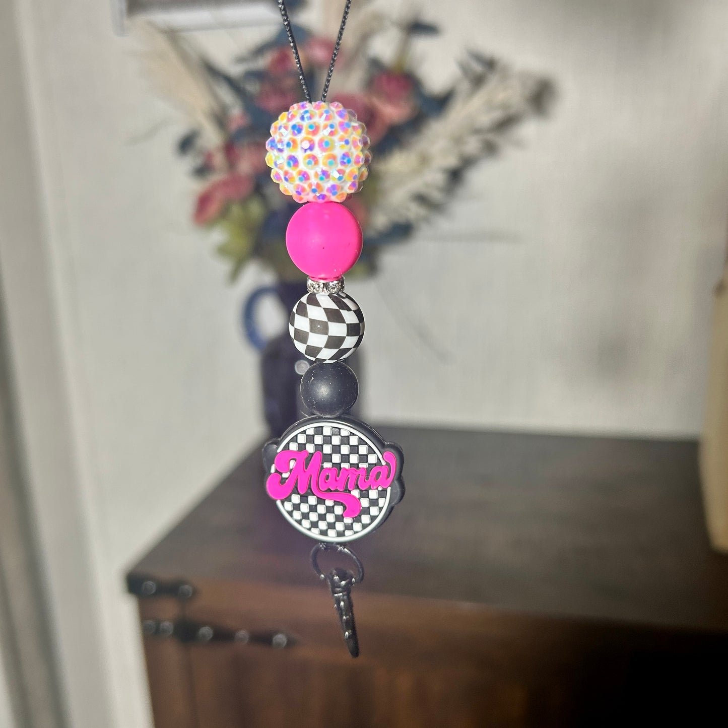 Pink Checkered Mama Freshie Hanger