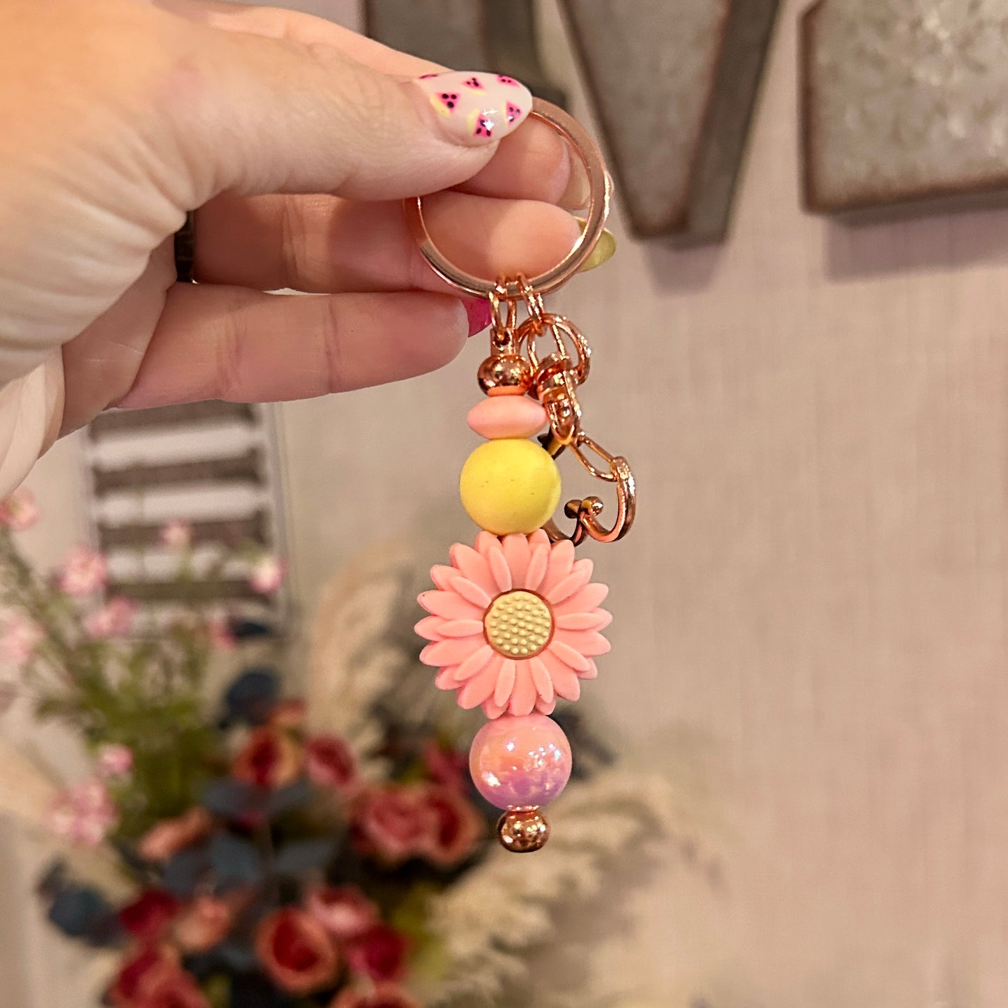 Daisy Rose Gold Keychain