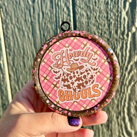 Howdy Ghouls Round Freshie - Fragrance: Carmel Pumpkin Swirl