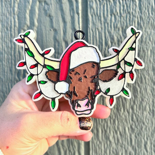 Tangled Christmas Lights Cow Design