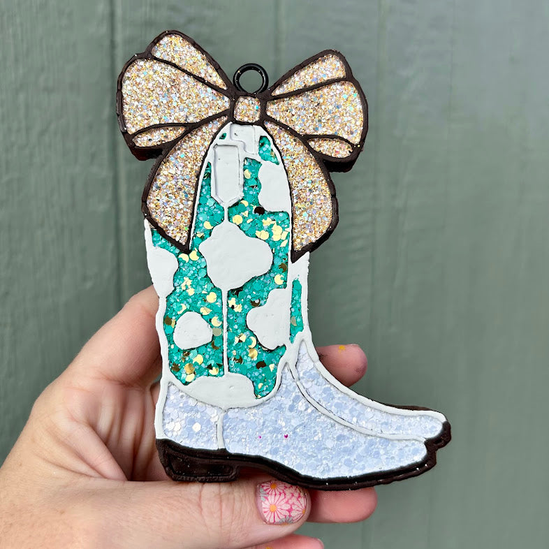 Cowboy Boots with a Bow Freshie Design