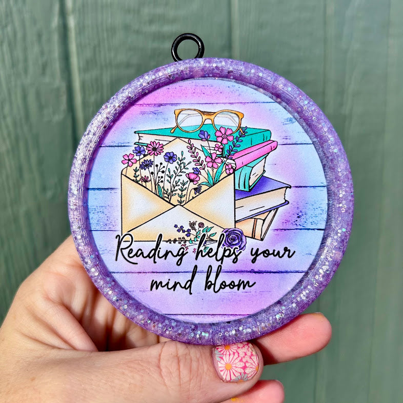 Reading Helps your Mind Bloom Round Freshie - Fragrance Bum Bum Scented