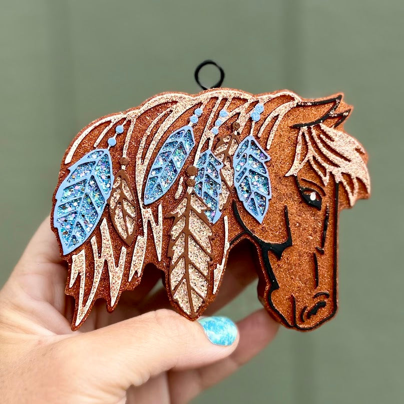 Feathers in the Mane Horse Freshie Design