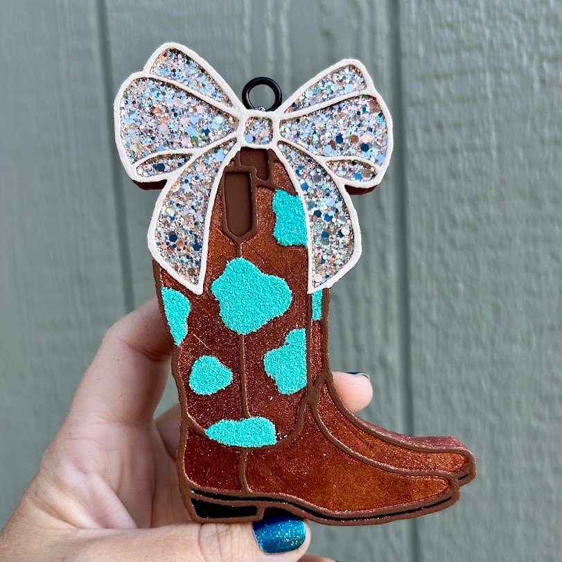 Cowboy Boots with a Bow Freshie Design