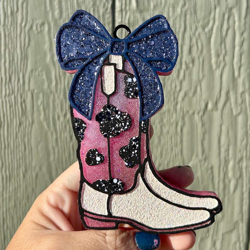 Cowboy Boots with a Bow Freshie Design