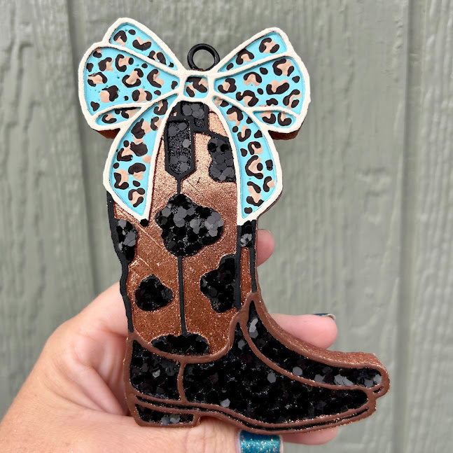 Cowboy Boots with a Bow Freshie Design
