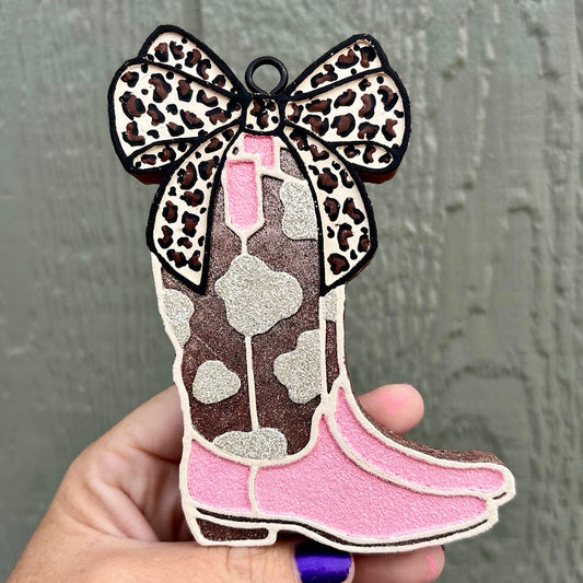 Cowboy Boots with a Bow Freshie Design