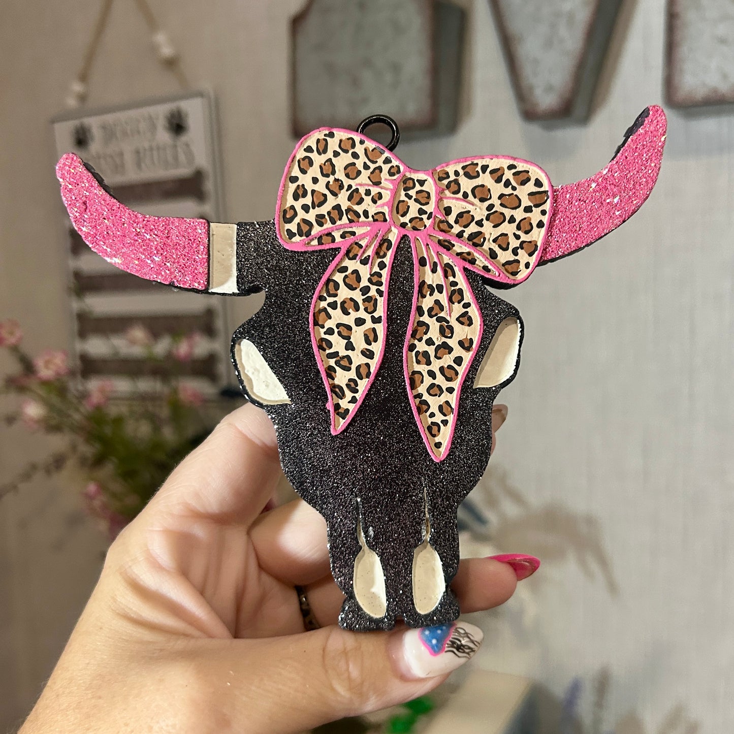 Bull Skull w/ Bow Freshie - Fragrance: Love Spell