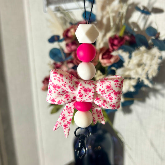 White Hexagon and Pink Floral Freshie Hanger