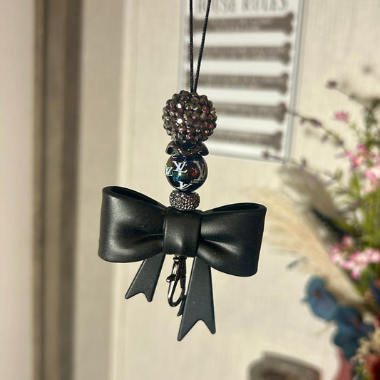 Black Bow w/ LV accent Bead Freshie Hanger