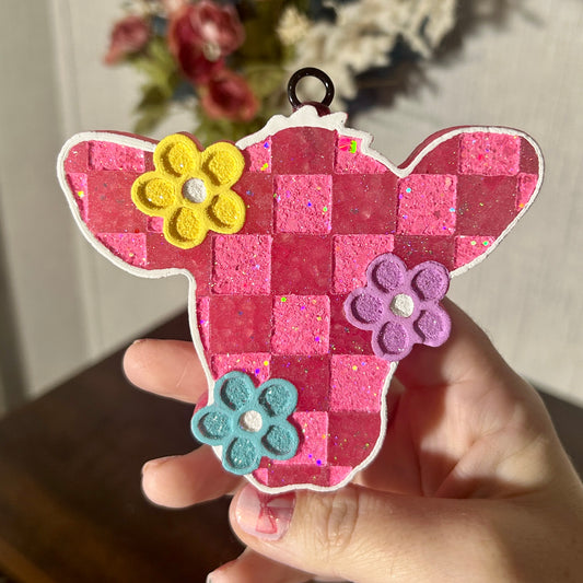 Checkered Cow (Pink Base) Freshie - Fragrance: Fancy Don't Let Me Down