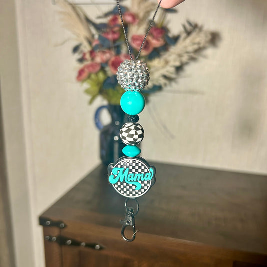 Turquoise Checkered Mama Freshie Hanger
