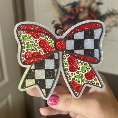 Checkered Cherry Bow Design