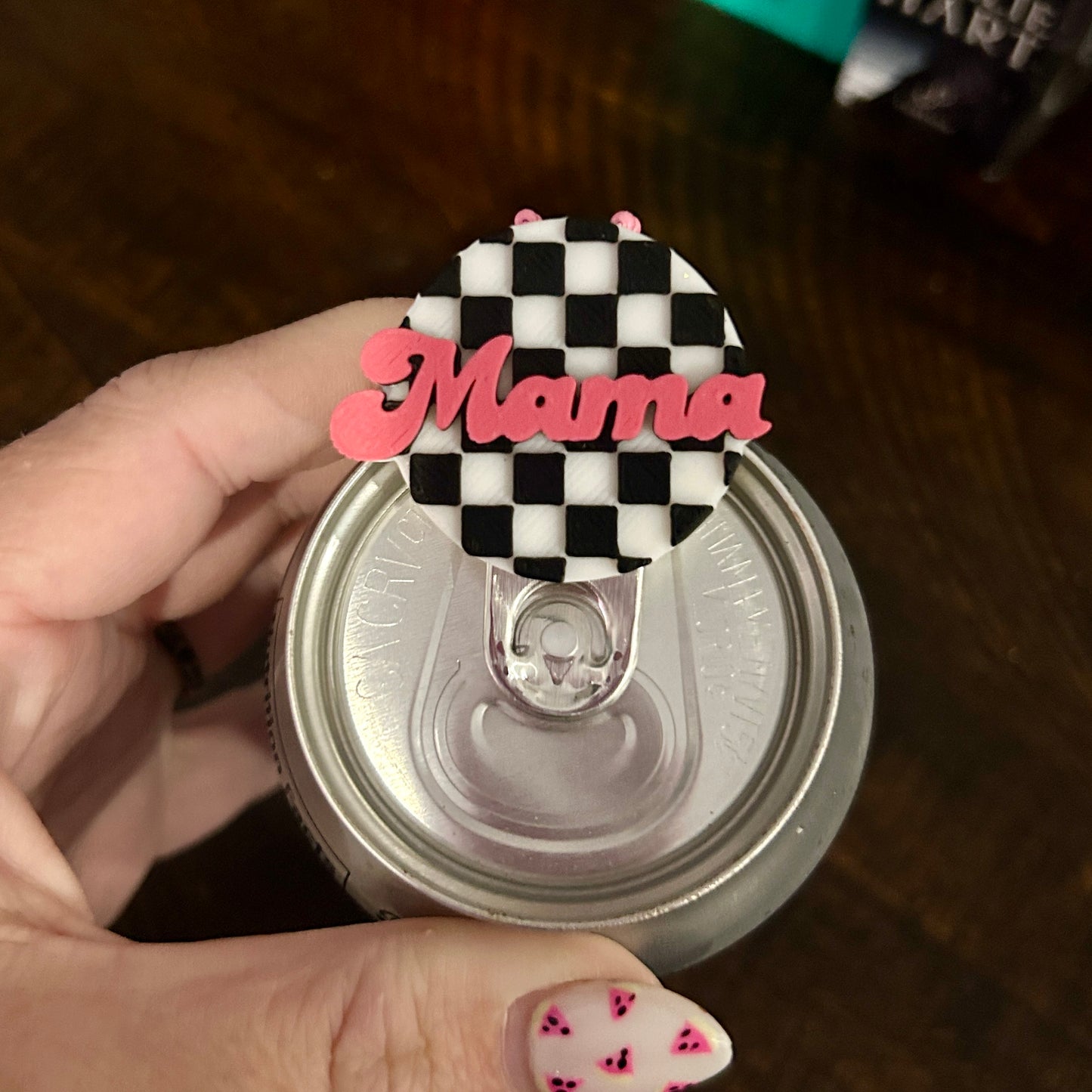 Nail Saver Pop Tab Keychain - Pink Checkered Mama