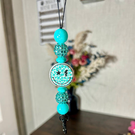 Aqua Leopard Smiley Freshie Hanger