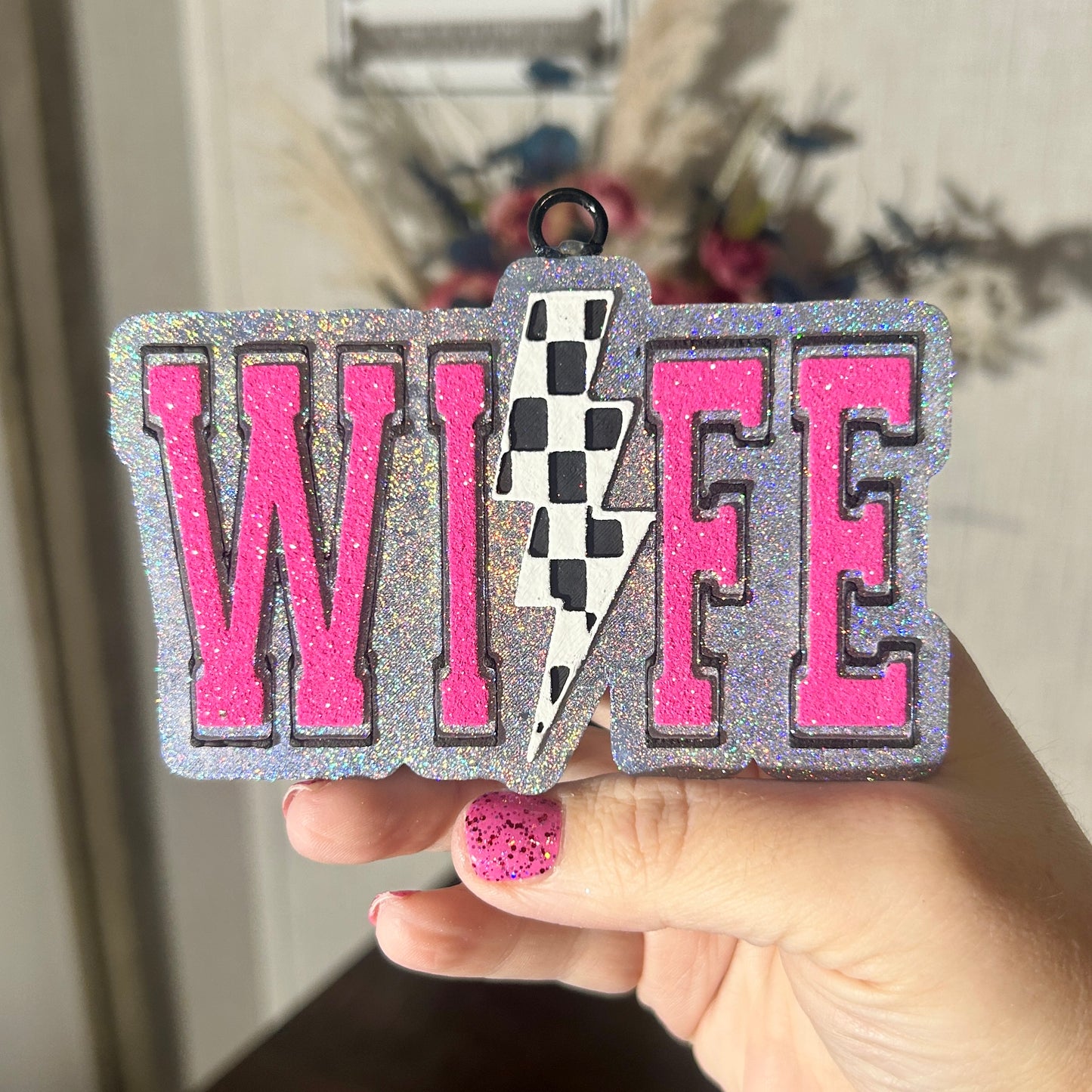 Wife - Checkered Lightning Bolt Design