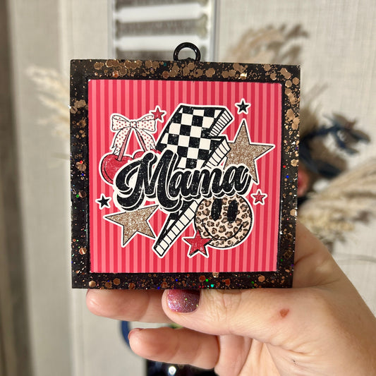 Mama Checkered Lightning Bolt Square Freshie - Fragrance: Leather and Lace