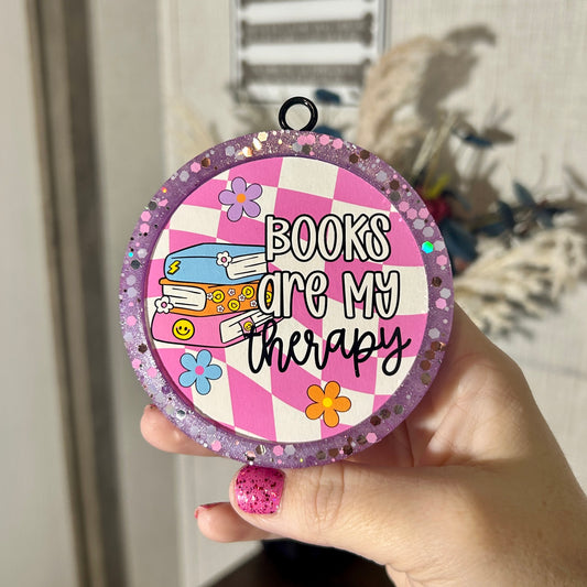 Books are my Therapy Round Freshie - Fragrance: Strawberry Peach Champagne