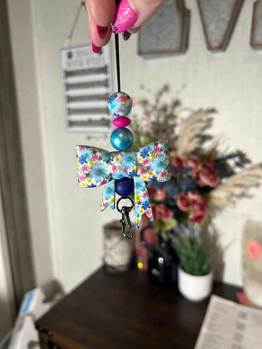 Blue Floral Bow Freshie Hanger