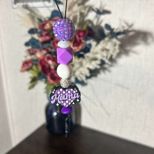 Checkered Heart Purple Mama Freshie Hanger