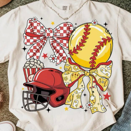 Softball Bow Coquette Tee  - Pre-order