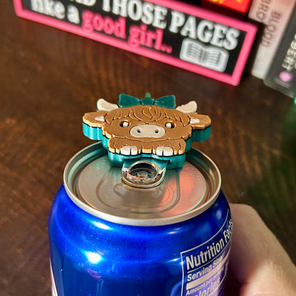 Nail Saver Pop Tab Keychain - Highland Cow w/ Turquoise Bow