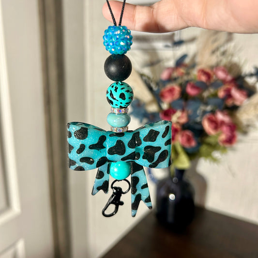Aqua Cow Print Bow Hanger