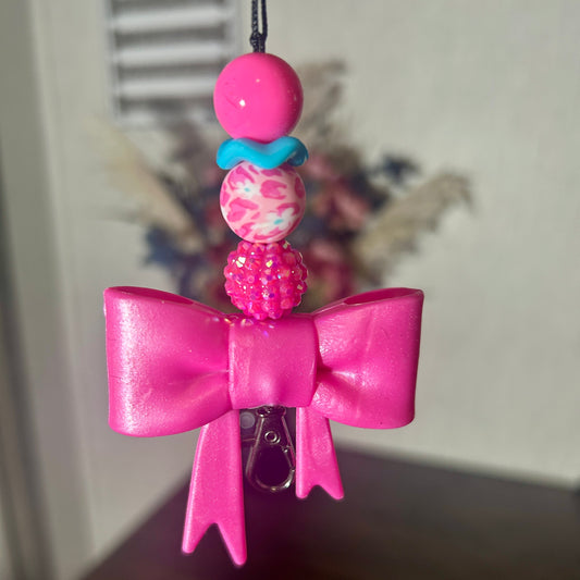 Pink Bow leopard print blue accent Freshie Hanger