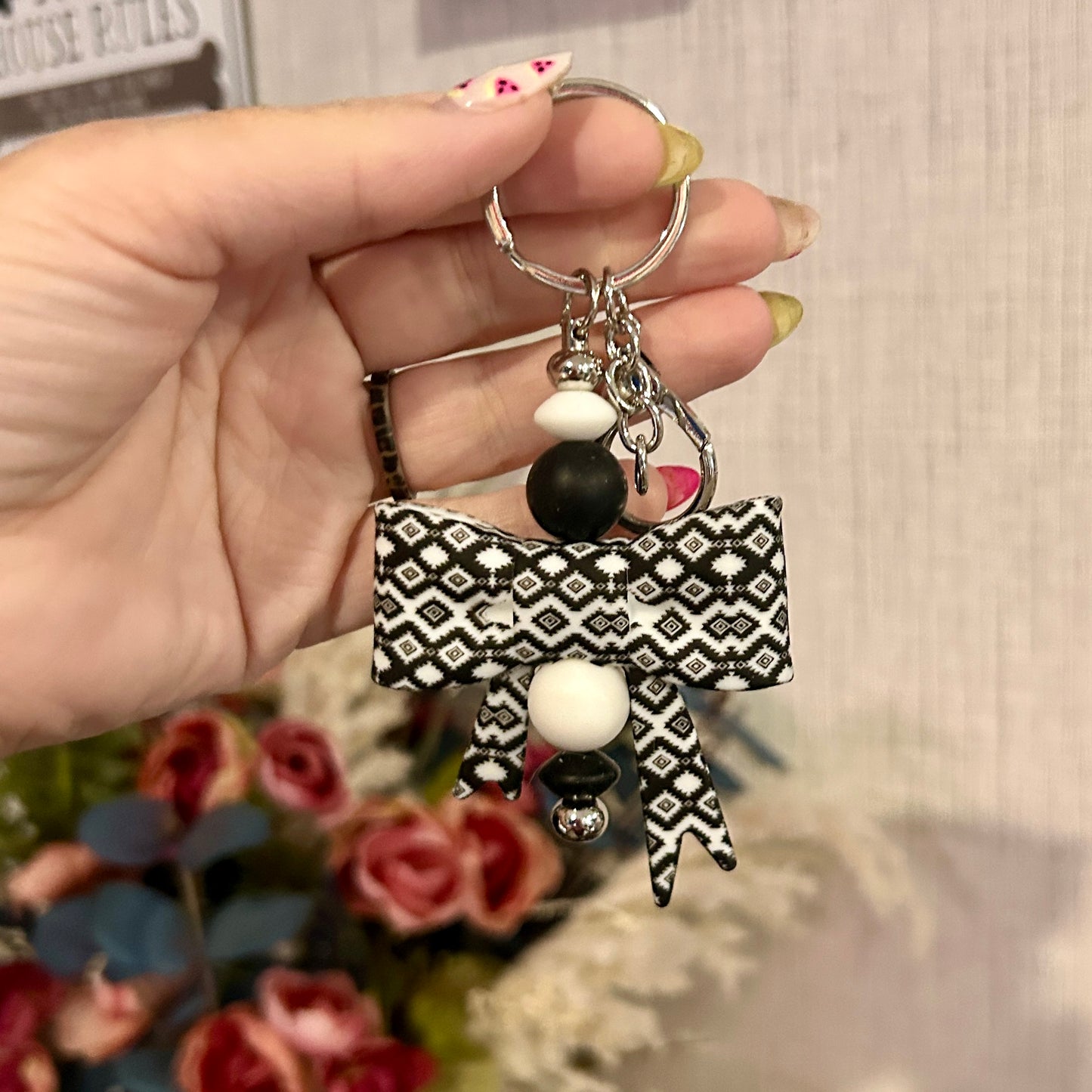 Black White Bow Keychain
