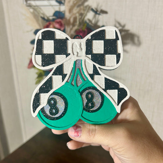 8 Ball Cherries with Checkered Bow Design