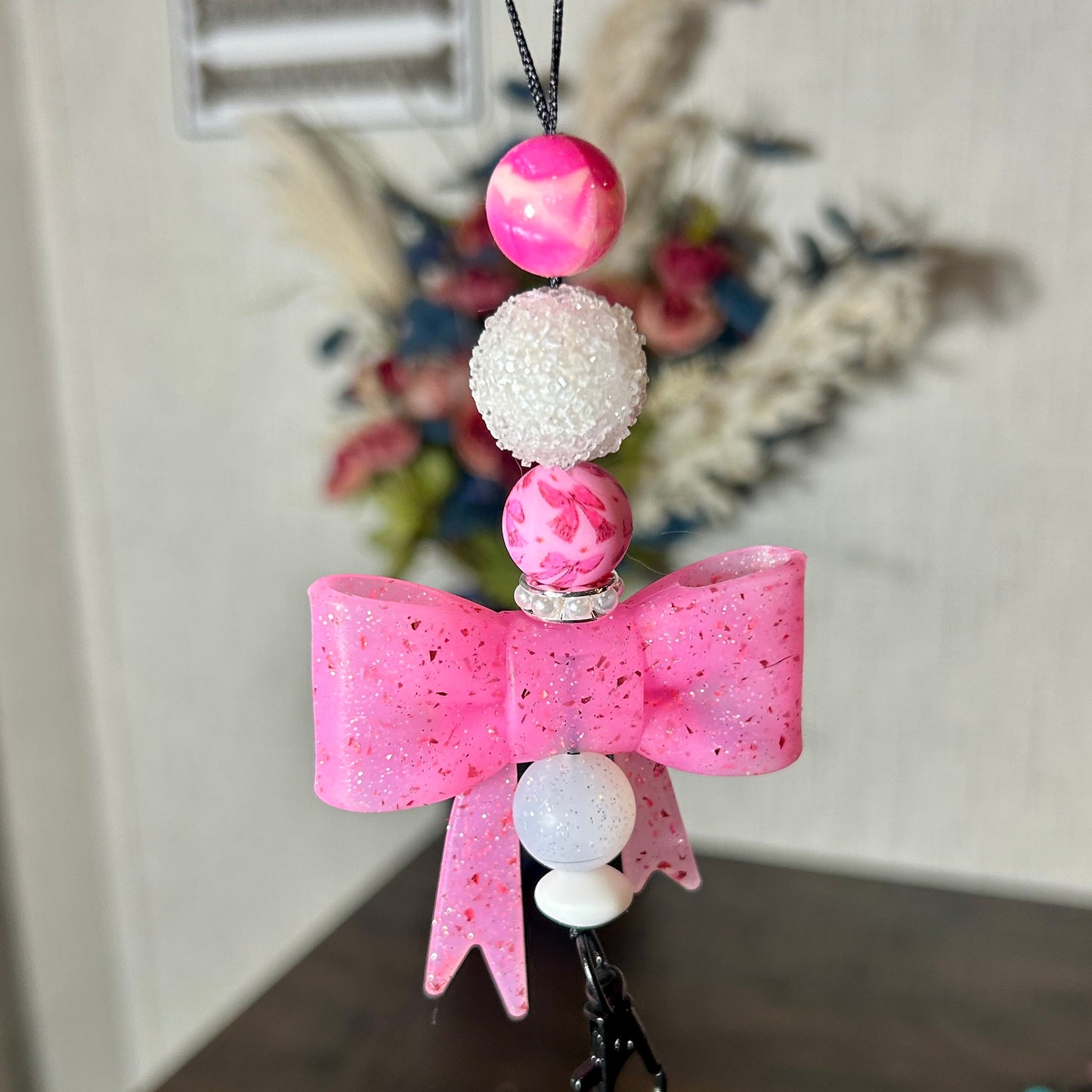 Pink Bow with Bow accent beads Freshie Hanger