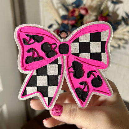 Checkered Cherry Bow Design
