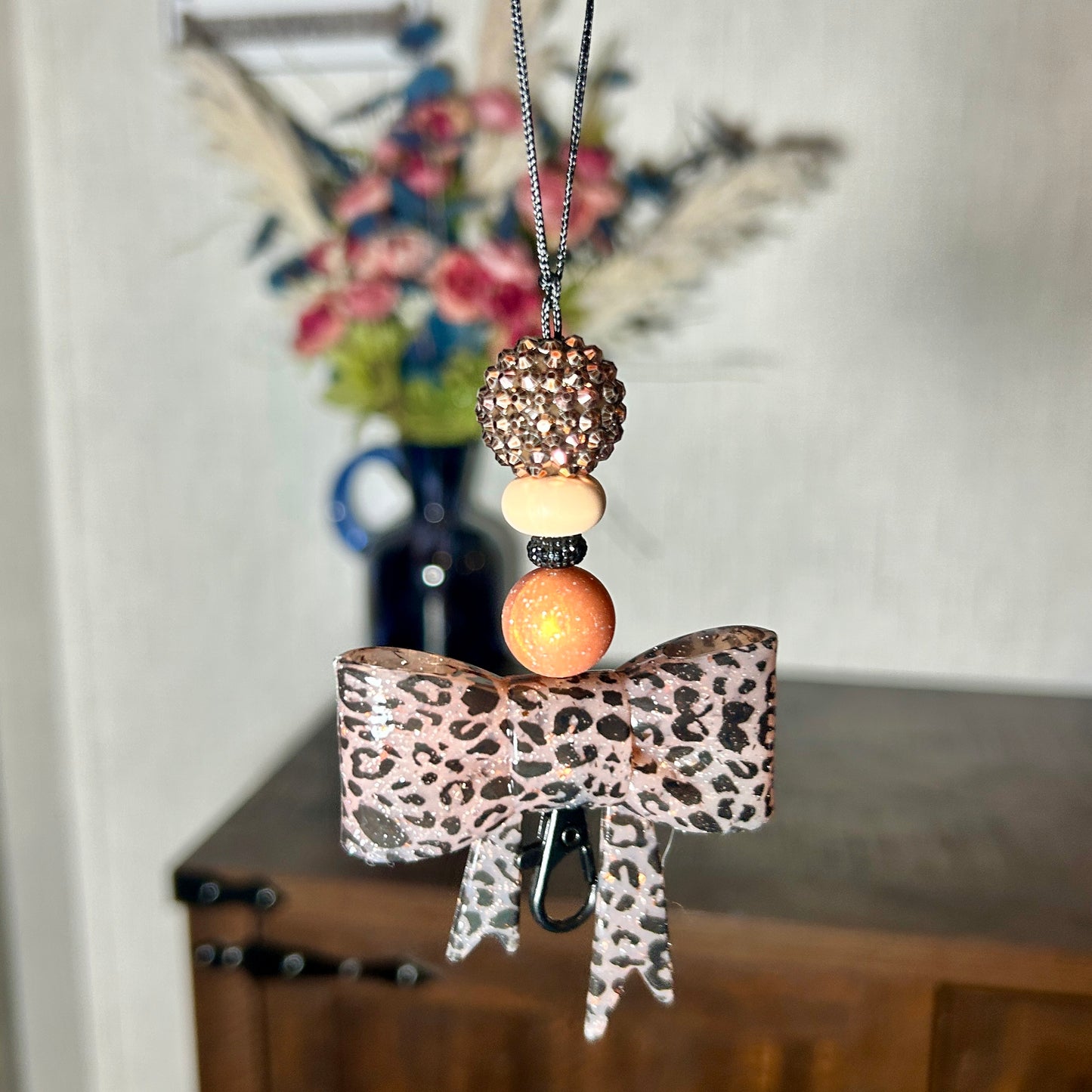 Glitter Leopard Bow Freshie Hanger