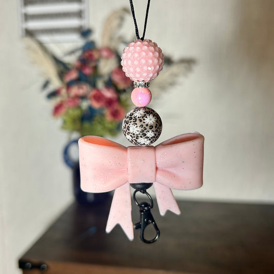 Light Pink Bow with leopard daisy bead Freshie Hanger