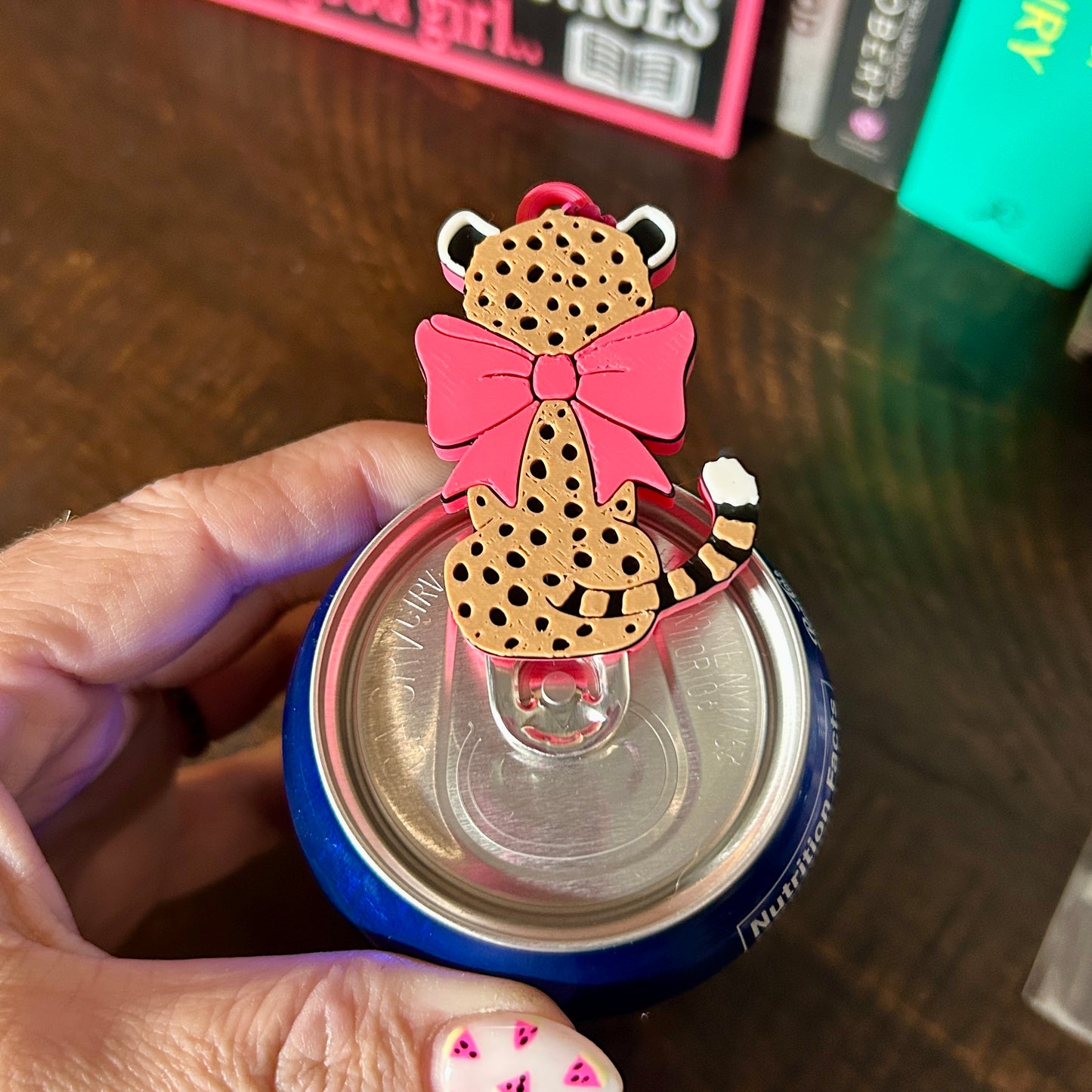 Nail Saver Pop Tab Keychain - Cheetah w/ Pink Bow