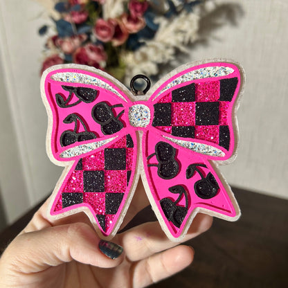 Checkered Cherry Bow Design