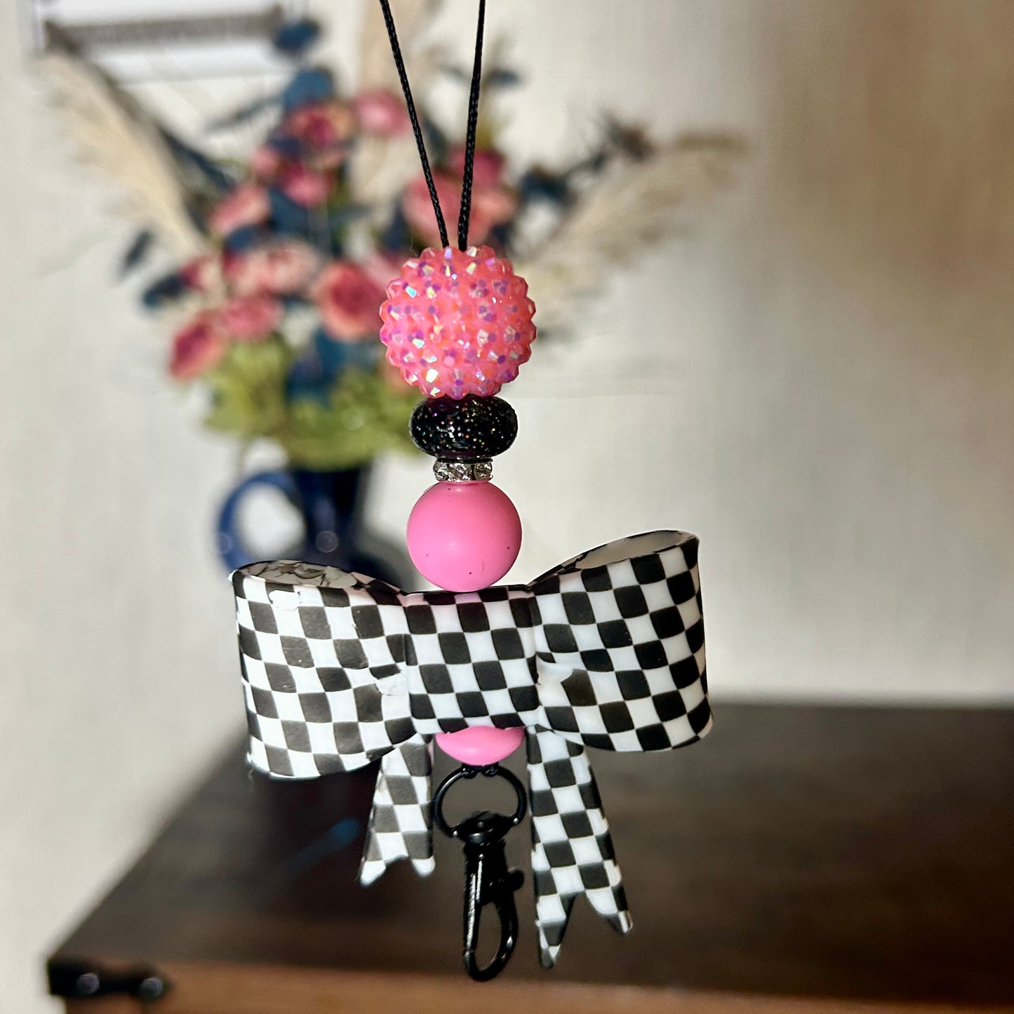 Light Pink and Checkered Bow Freshie Hanger