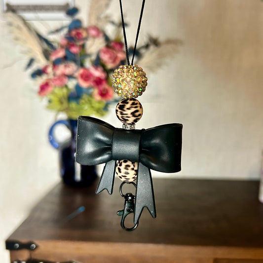 Leopard Print beads and Black Bow Freshie Hanger