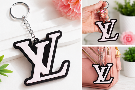 Designer Inspired Keychain / Bag Charm _ White / Black