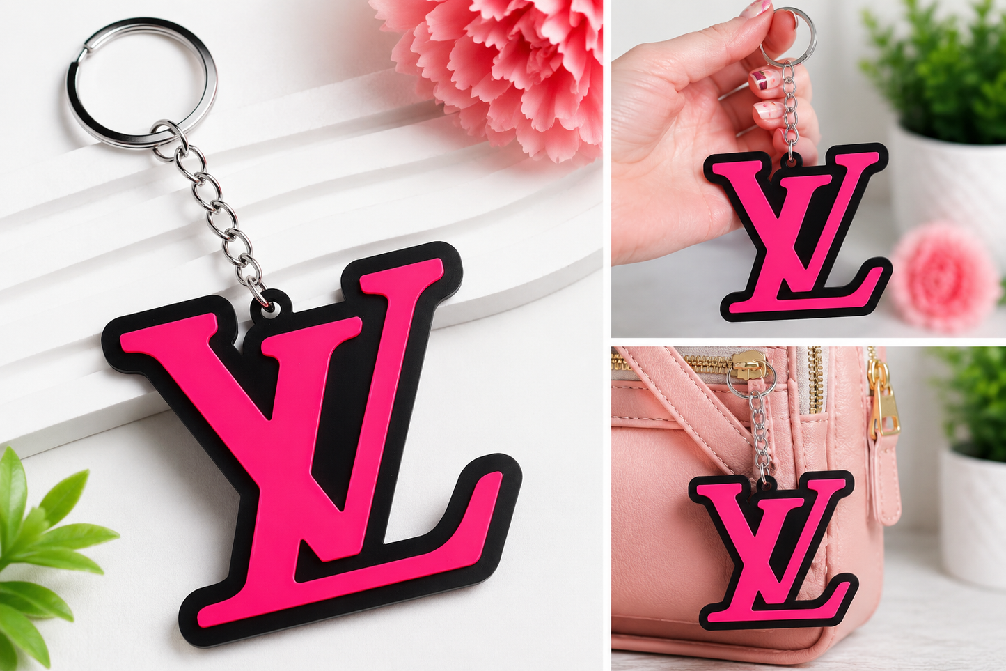Designer Inspired Keychain / Bag Charm _ Black / Pink