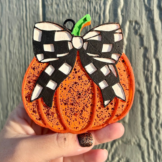 Checkered Pumpkin Freshie - Fragrance: Carmel Pumpkin Swirl