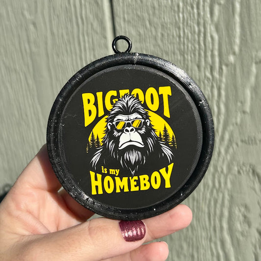 Big Foot is my Homeboy Round Freshie - Fragrance: Mahogany Teakwood